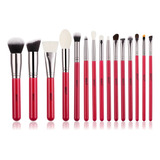 Set De Brochas Para Maquillaje Profesional Beili 15pz Rojo