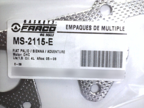 Empaque Multiple Escape Fiat Siena / Palio / Adventure 1.8lt Foto 2