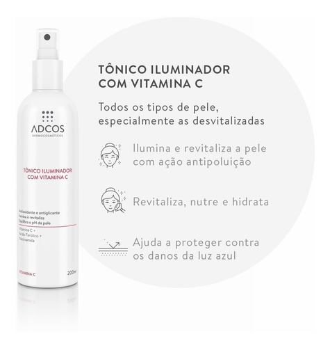 Tônico Iluminador Com Vitamina C 240g - Adcos Momento De Aplicação Dia/noite Tipo De Pele Todo Tipo De Pele