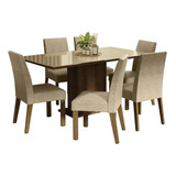 Juego Comedor Mesa Tapa Vidrio 6 Sillas Alexis Madesa Color Marron/crema/imperial