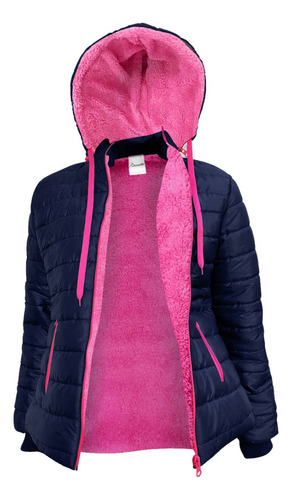 Campera Inflable De Mujer Con Polar Y Capucha.