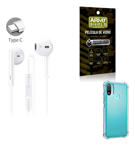 Kit Fone De Ouvido + Capinha Motorola E20 + Película 3d