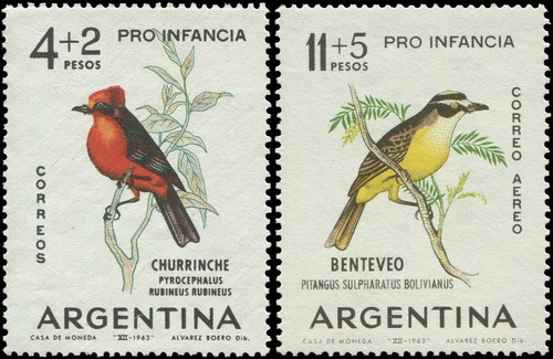 1963 Pro Infancia- Aves - Argentina (sellos) Mint