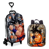 Mochila Dragon Ball Super 3d Lancheira Rodinhas Maxtoy