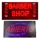 Letrero Led Abierto + Barber Shop De 48cm X 25cm Cada Uno