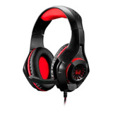 Audífonos Gamer Warrior Rama Ph219 Negro Y Rojo Con Luz  Rojo Led