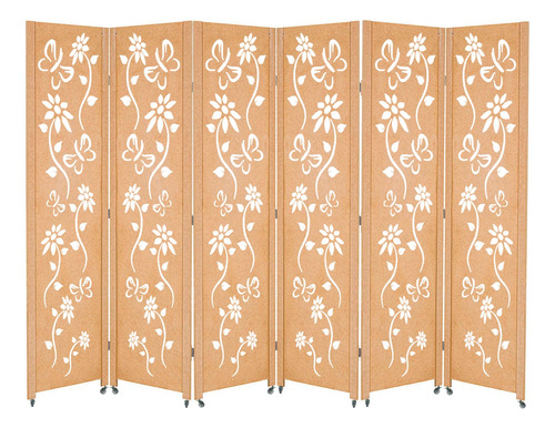 6 Biombo Floral Painel Sanfonado Mdf Divisor Com Rodinha