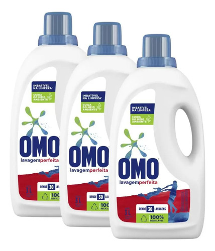 Kit Com 3 Sabão Líquido Omo Lavagem Perfeita 3l Atacado