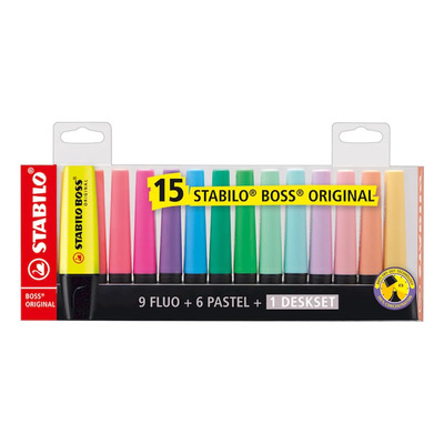 Resaltador Stabilo Boss Pack 15 Colores Surtidos Neón y Pastel Punta Biselada | Envío gratis