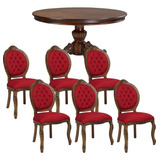 Kit Mesa 1,50 + 6 Cadeiras Ent. Imbuia Envelhecido Vermelho