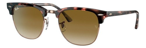 Óculos De Sol Ray-ban Clubmaster Fleck Large Armação De Acetato Cor Polished Pink Havana, Lente Light Brown Degradada, Haste Tortoise De Acetato - Rb3016