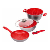 Juego De Sartenes Flavor Stone Master Set Red Con Cuchillos