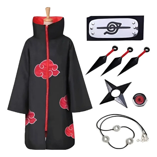 Kit Capa Akatsuki + Kunai + Bandana Shuriken - Naruto Itachi | Meses sin interés
