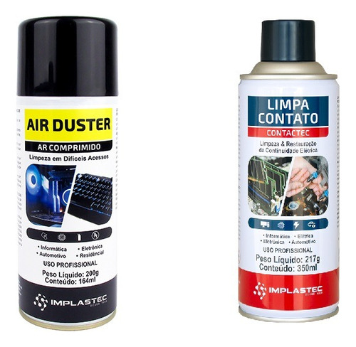 Kit Ar Comprimido Air Duster 164ml + Limpa Contato 350ml Implastec