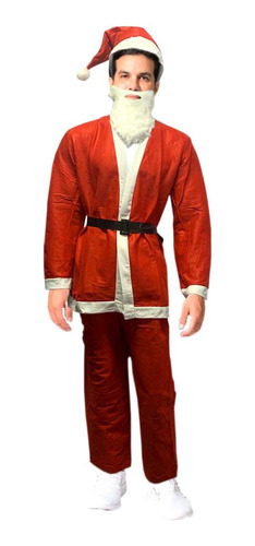 Fantasia Roupa De Papai Noel Adulto Masculino + Barba Gorro