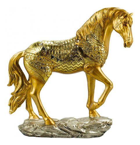 Estátua Cavalo Dourado Grande Realista Decoração Lançamento