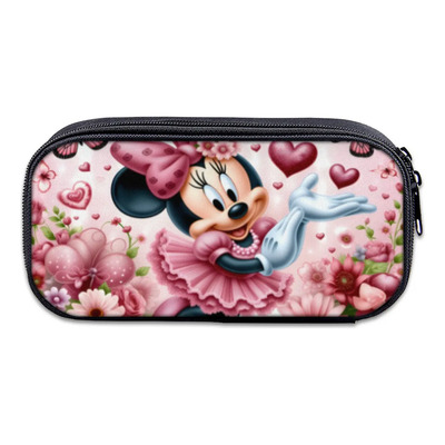 Estuche Escolar Para Lápices Con Lazo Rosa Con Estampado De