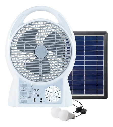 Ventilador Abanico Solar Recargable 6 En 1 + 2 Bombillos