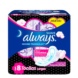 Toallitas Femeninas Always Suave Noches Tranquilas Nuevo Diseño Con Alas 8 U