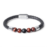 Pulsera De Cuero Y Piedra Onix Y Ojo De Tigre Hombre Mujer