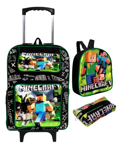 Kit Mochila Escolar Infantil Lancheira Rodinha Personagens