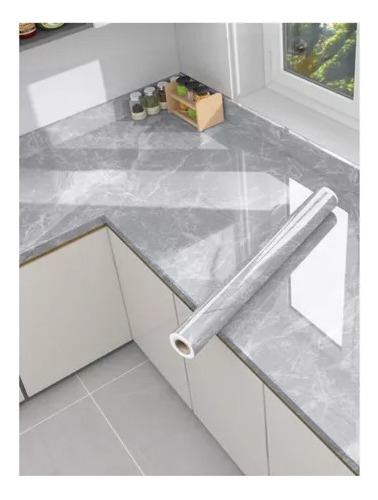 Papel Tapiz Impermeable Adhesivo Baño Cocina Marmol Gris