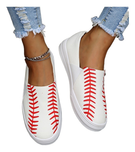 Zapatos De Lona Damas Deportivos Estampado Béisbol De Moda