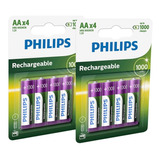 Pilha Palito Aa Recarregaveis Philips - 2 Cartelas C/4 