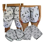 Kit Mozão Shorts Moda Praia Iguais Combinando 4 Pçs Elastano