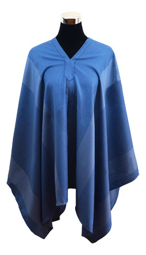 Poncho Listado Unisex 100% Lana - Largo - Celeste