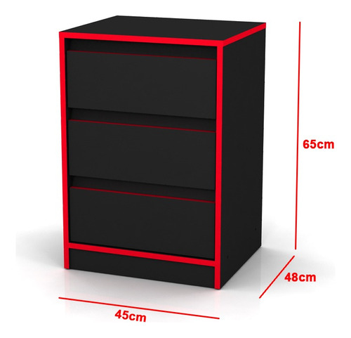 Cajonera Gamer Rojo Melamina Baires4 Color Negro