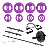 Barra Body Pump + 2 Mancuernas + 24 Kg Kit Set Disco Violeta