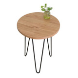 Mesa De Arrime Mesita Redonda Madera Laqueada Patas Hierro