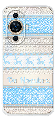 Funda Para Huawei Ugly Sweater Azul Navideño Con Tu Nombre