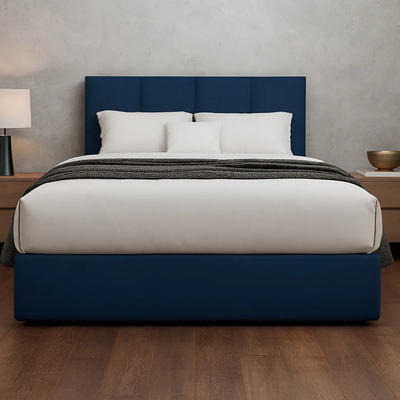 Cama Recamara - Base Box Cabecera Tapiz Azul King Size | Meses sin interés