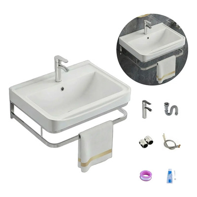 Lavabo Cerámica Minimalista Para Bano Con Grifo Y Soporte | Meses sin interés