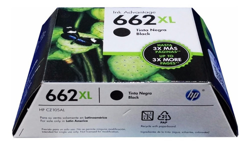 Combo 2 Cartucho Tinta Hp 662xl Negro Cz105al Originales