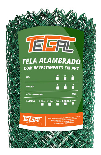 Tela Alambrado Pvc Fio 16 Malha 7 Altura 1,80 Comprimento 25