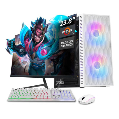 Computadora Escritorio Completa Xtreme PC Gaming AMD Radeon Vega 7 Ryzen 5 16GB SSD 500GB Monitor 23.8 100Hz WIFI White gaming ligero, oficina, estudio y hogar | Meses sin interés