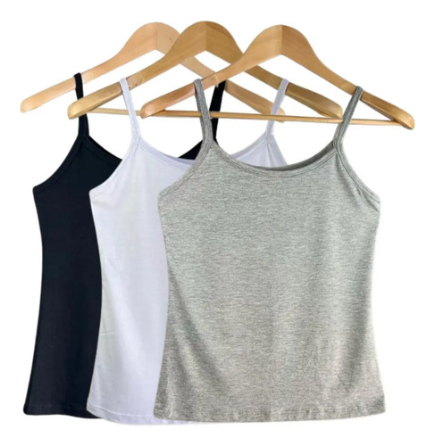 Kit 3 Regata De Alça Fina Básica Lisa Feminina Casual | MercadoLivre