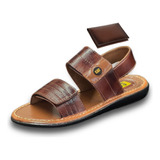 Chinelo Masculino Slide De Couro Legitimo Ajustavel + Brinde