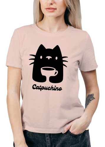 Polera Mujer Cat Puchino Capuchino Gato Algodón Orgánico An4