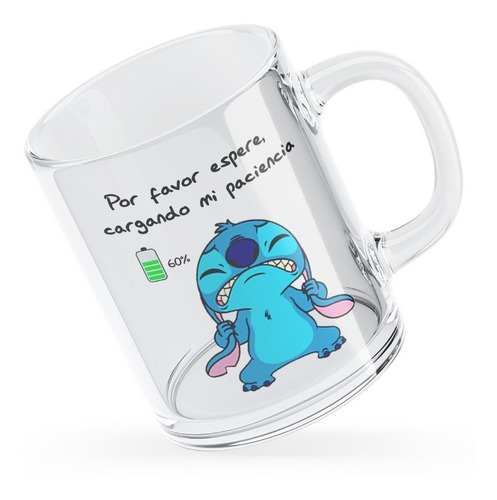 Taza Vidrio Meme Stitch Cargando Nivel De Paciencia, Error