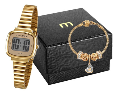 Relogio Mondaine Feminino Dourado Pequeno Digital Quadrado