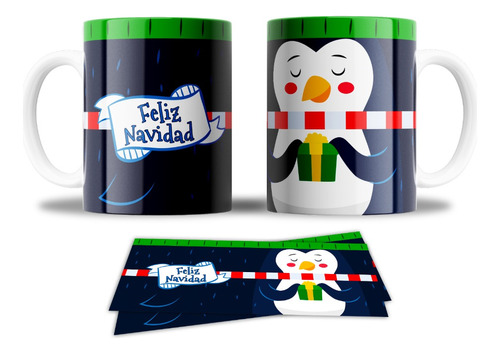 Taza De Cerámica Personalizada - Pingüino Feliz Navidad