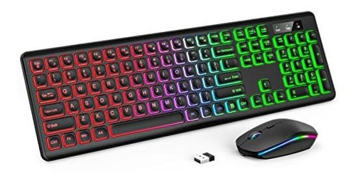 Combo Teclado Y Mouse Bluetooth Trueque Usb Con Rgb -negro