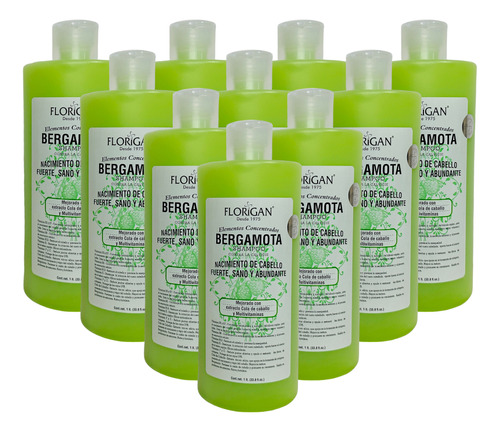 Shampoo Bergamota Florigan 1lt Crecimiento D Cabello Pack 10