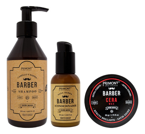 Primont Barber Shampoo + Cera Brillo + Balsamo Barba 6c