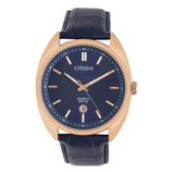 Citizen Cuarzo Esfera Azul Reloj Para Hombre De Cuero Azul B