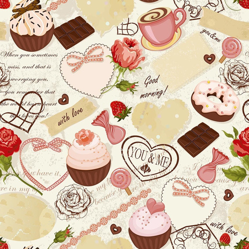 Papel De Parede Adesivo Doces Bolos Chocolate Café 10 Mts